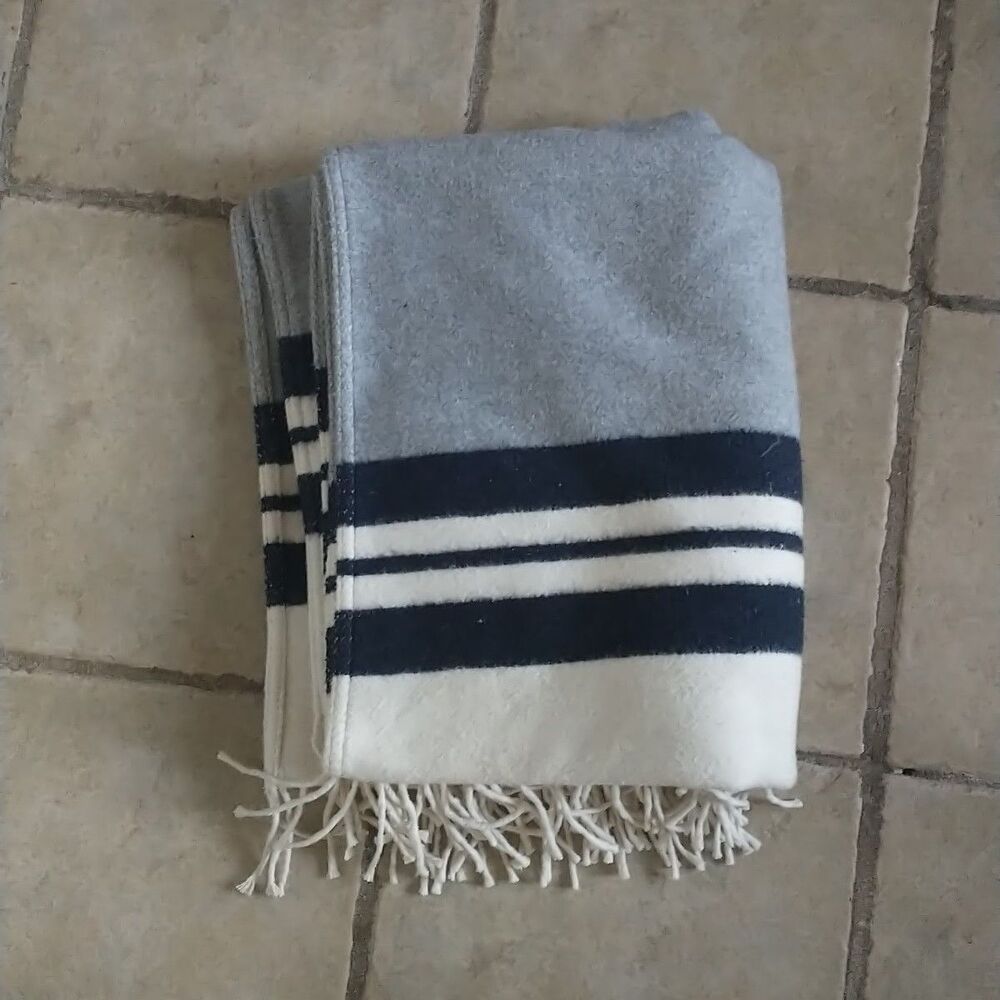 Roca Home Blanket White Grey Black Striped Portugal Cotton Blend Soft 50x67"